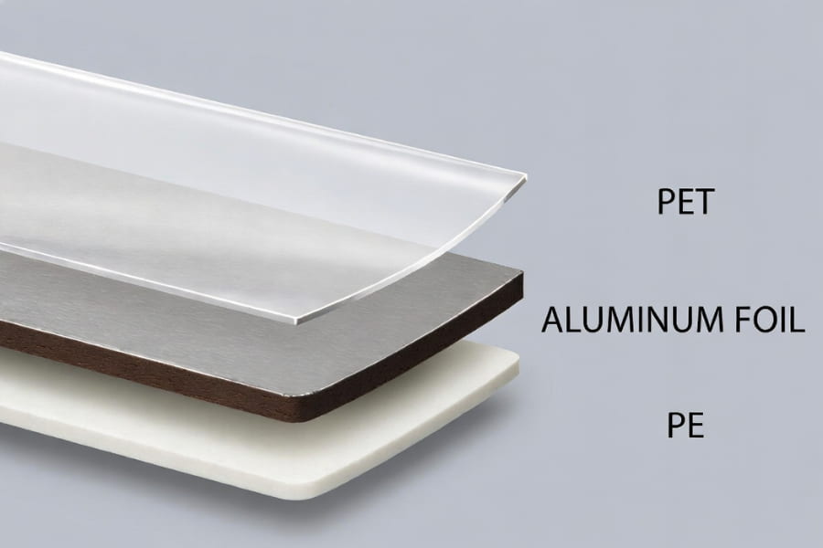Coffee vs. Chocolate Packaging materials showing multilayer barrier film structures