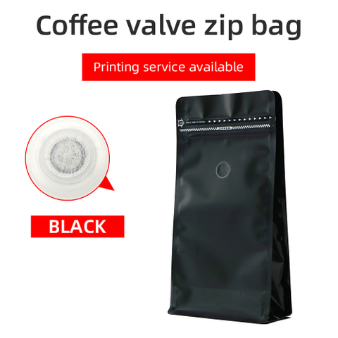 Matte Black Flat Bottom Valve Pouch With Zip | Coffee Bags