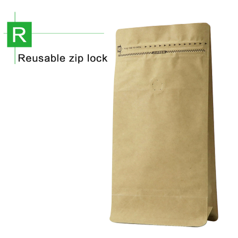 Flat Bottom Valve Pouch With Zip-Matte Brown