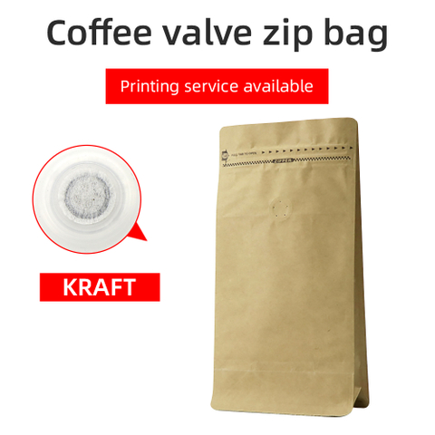 Flat Bottom Valve Pouch With Zip-Matte Brown