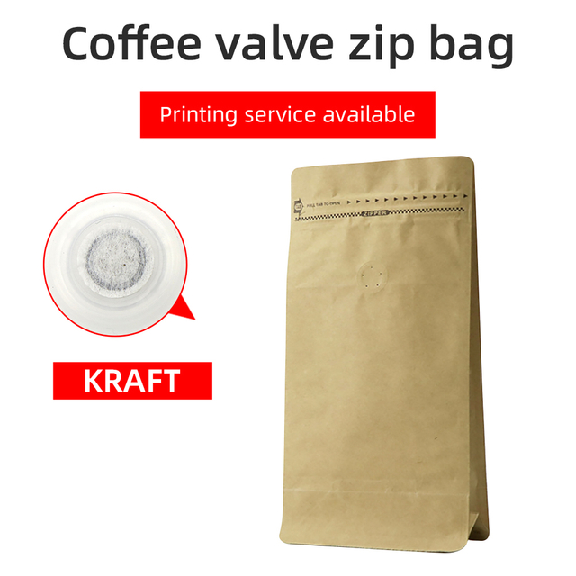 Flat Bottom Valve Pouch With Zip-Matte Brown