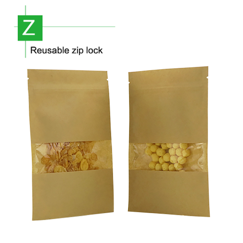Kraft Three Side Sealed Pouches With Window