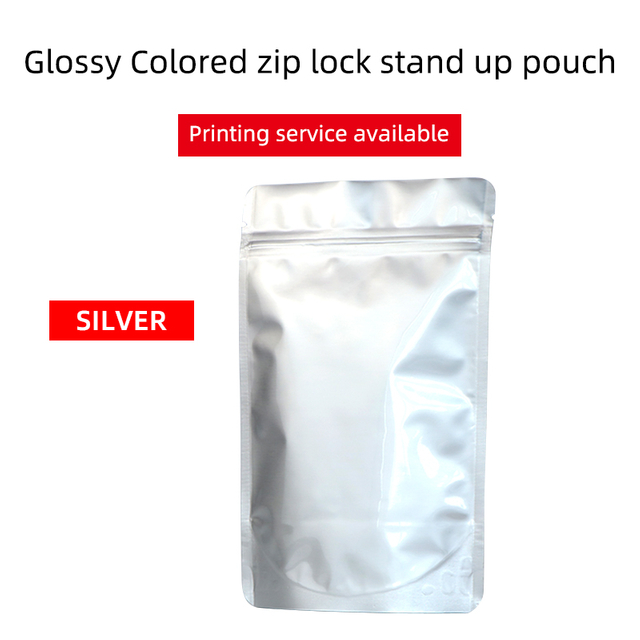 Glossy Colorful Stand Up Pouches-Glossy Silver