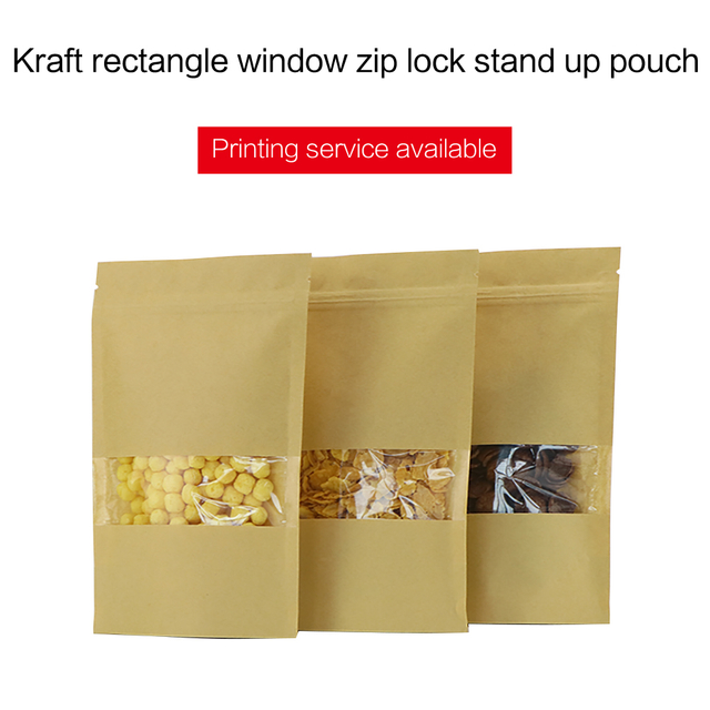 Kraft Stand Up Pouches With Rectangle Window