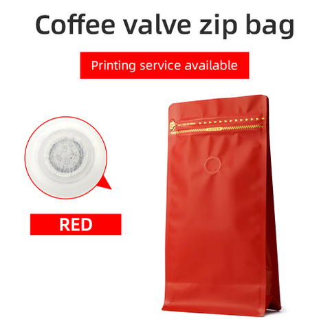 Bulk Flat Bottom Valve Pouch With Zip-Matte Red