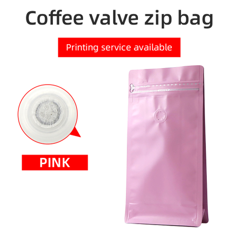 Flat Bottom Valve Pouch With Zip-Matte Pink