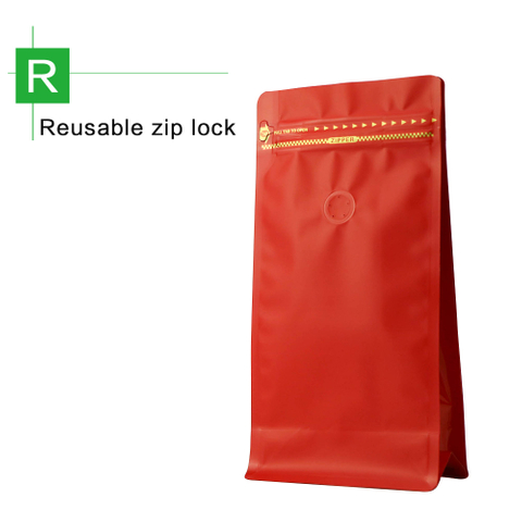 Bulk Flat Bottom Valve Pouch With Zip-Matte Red