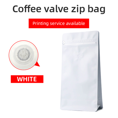 Flat Bottom Valve Pouch With Zip-Matte White