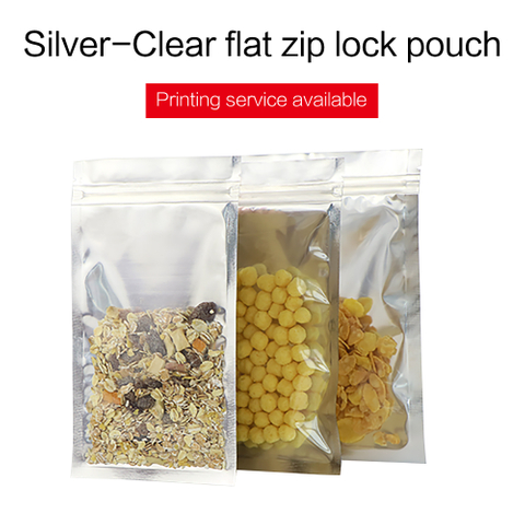 Silver-Clear Three Side Sealed Pouches With Zip