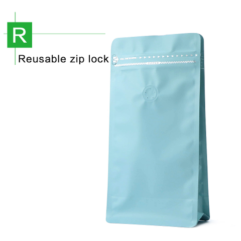 Flat Bottom Valve Pouch With Zip-Matte Blue