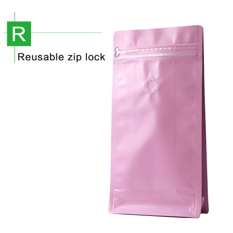 Flat Bottom Valve Pouch With Zip-Matte Pink