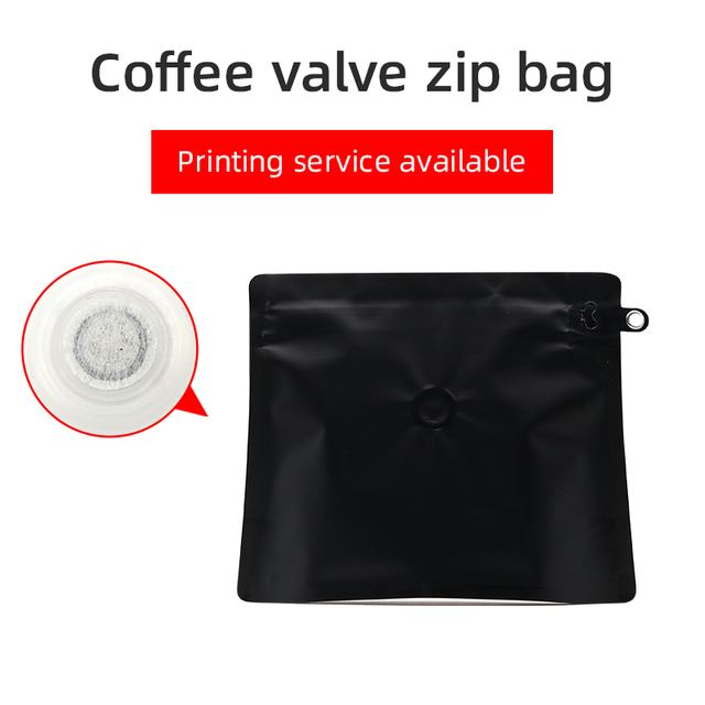 Stand Up Zip Pouch With Valve Matte Brown with hang hole -Matte Black 
