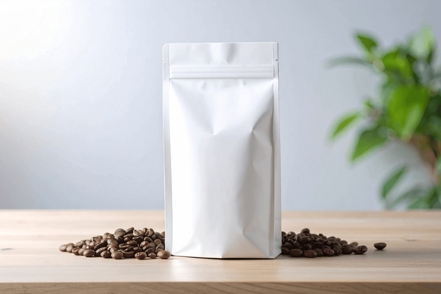 Blank coffee bags displayed for roasters to launch packaging faster