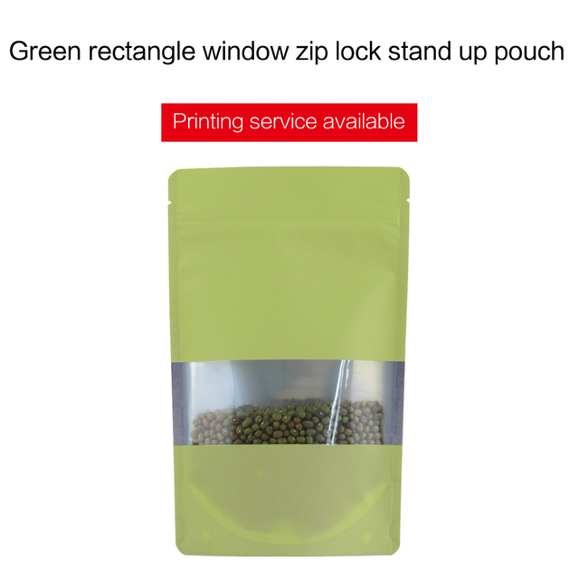 Colorful Stand Up Pouches With Rectangle Window-Green