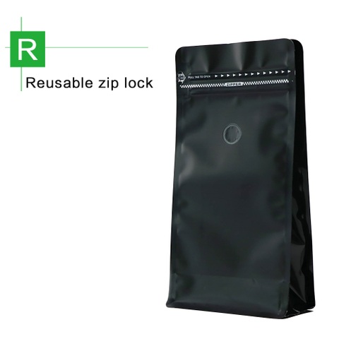 Matte Black Flat Bottom Valve Pouch With Zip | Coffee Bags