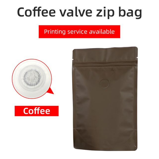 Stand Up Zip Pouch With Valve-Matte Brown-Matte coffee