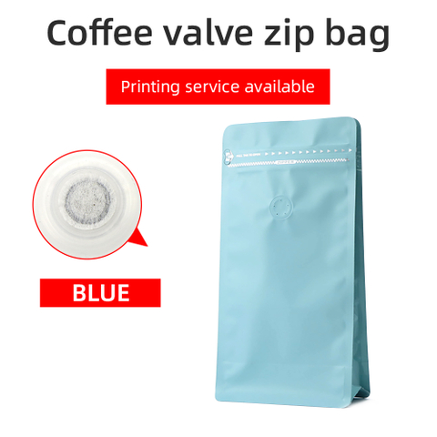 Flat Bottom Valve Pouch With Zip-Matte Blue