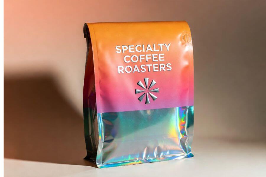 holographic coffee bag design example from Florida coffee packaging trends 2026