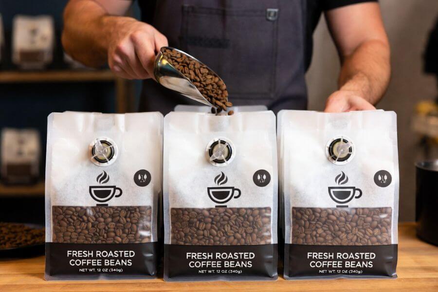 Coffee roaster using high quality custom coffee packaging bags for coffee brands to protect freshness