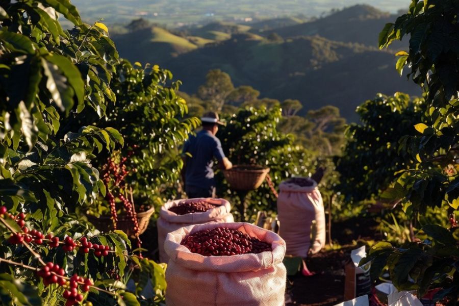 From Harvest to Flavor: The Role of Packaging in Salvadoran Coffee showing coffee harvest and packaging journey